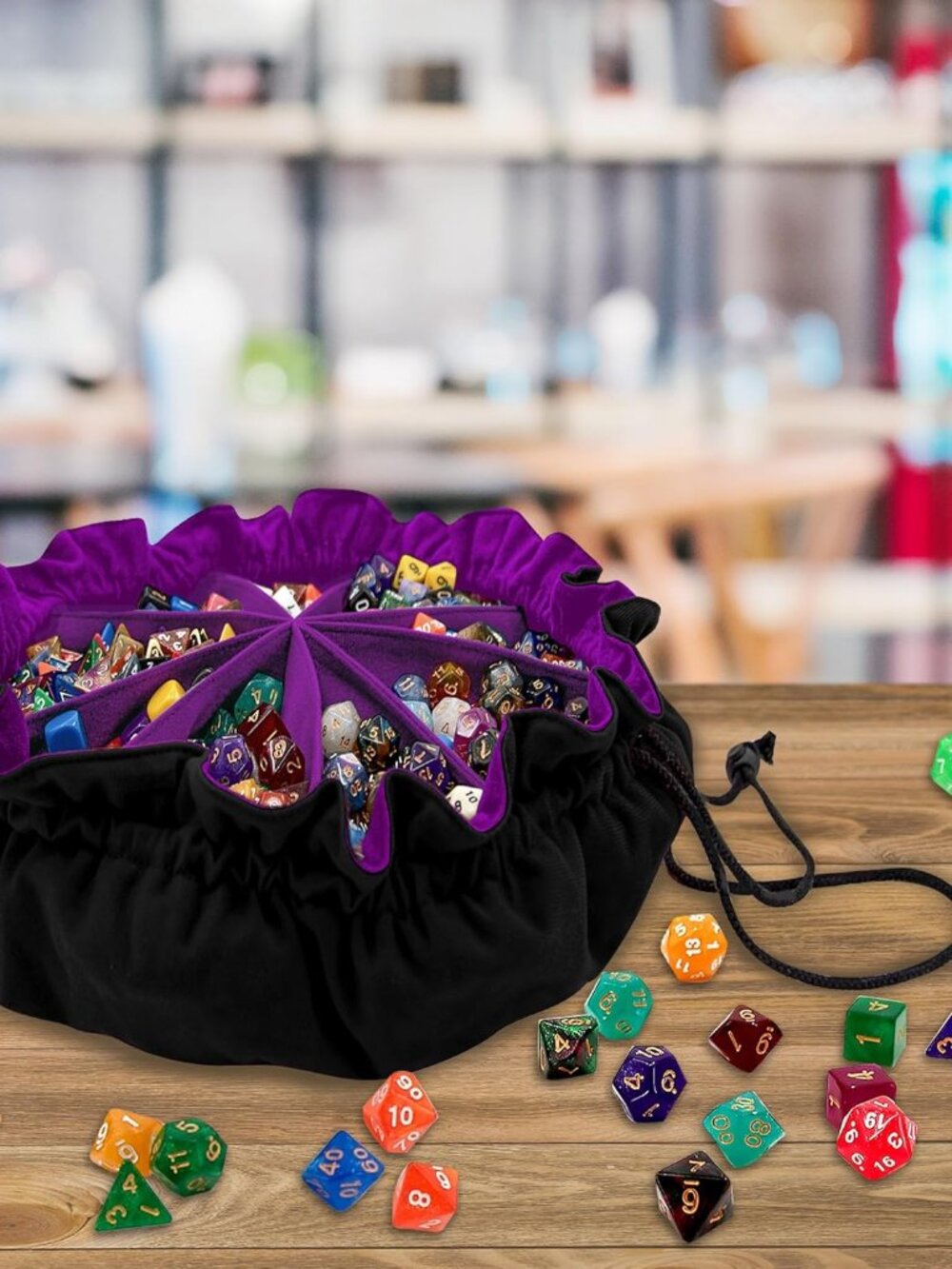Large Dice Bag with Pockets Drawstring Dice Bag DND Dice Storage Bag Big Capacit - Picture 6 of 7